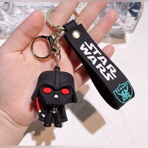 Star Wars Black Darth Vader Keychain with Red Accents and Teal Emblem Strap